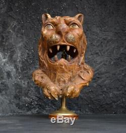 Very Rare 1880 Hand Carved Folk Art Lions Head From Hunting Lodge Schloss Ambras