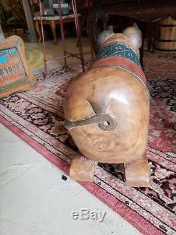 Very rare Vintage Hand-carved Wooden Rocking Pig from Thailand