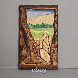 View from the cave original bass wood relief carving 8.5 x 14 wall art