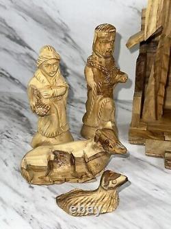 Vintage 13 Piece Nativity Set Hand Carved in Bethlehem from Olive Wood