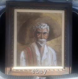 Vintage 1960's Donaldo Painting Man With Hat Canvas / Wood Frame From Mexico