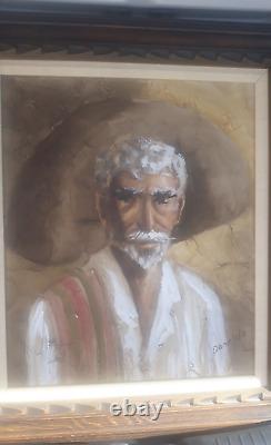 Vintage 1960's Donaldo Painting Man With Hat Canvas / Wood Frame From Mexico