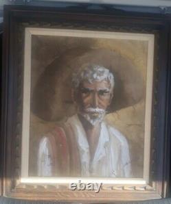 Vintage 1960's Donaldo Painting Man With Hat Canvas / Wood Frame From Mexico