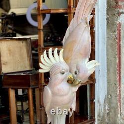 Vintage 5ft Pink Cockatoo Parrot Art Deco Wood Carved Statue From Spain