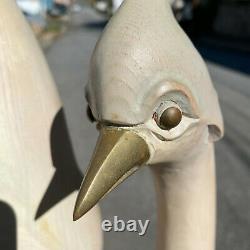 Vintage 5ft Spanish Crane Art Deco Wood Carved Statue From Spain