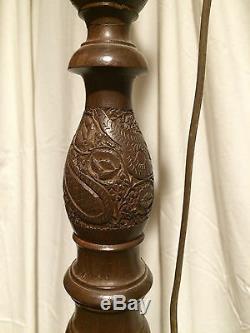Vintage 69 inch floor lamp wood hand carved from India mid-century Asian