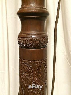 Vintage 69 inch floor lamp wood hand carved from India mid-century Asian