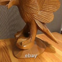 Vintage 70s Hand Carved Eagle Ready For Flight From Single Wood Chunk 14 pair
