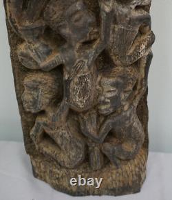 Vintage African art carved wood sculpture mother 6 children Carved from hardwood