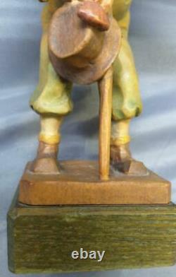 Vintage Art Sculpture ANRI German Hiker Wood Carving Carved Wooden Statue Man