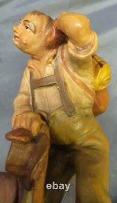 Vintage Art Sculpture ANRI German Hiker Wood Carving Carved Wooden Statue Man
