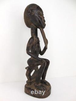 Vintage BAULE SEATED MALE FIGURE African WOOD SCULPTURE from Missionary Family