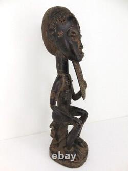 Vintage BAULE SEATED MALE FIGURE African WOOD SCULPTURE from Missionary Family