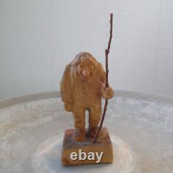 Vintage Carved Wood Figure Norwegian Troll From Norway, Signed