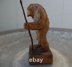 Vintage Carved Wood Figure Norwegian Troll From Norway, Signed