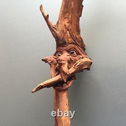 Vintage Face with Branch on Mouth Carved from Single Piece of Wood L146