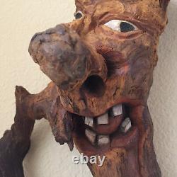 Vintage Face with Prominent Nose Carved from a Large Single Piece of Wood L140