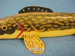 Vintage Folk Art Carved Wood Fish Decoy From Michigan Estate Great Paint & Form