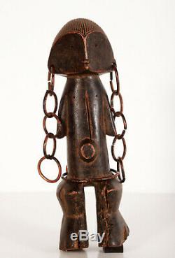 Vintage Hand Carved Wood African Fetish With Copper Adornments From Congo