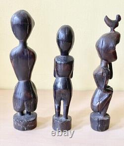 Vintage Hand Carved Wood Figures From Timor, Indonesia 10 Pieces