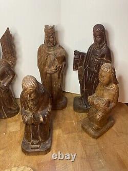 Vintage Hand carved 11 Piece Nativity Set carved from Wood Rare Christmas 3.10lb