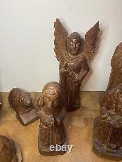 Vintage Hand carved 11 Piece Nativity Set carved from Wood Rare Christmas 3.10lb