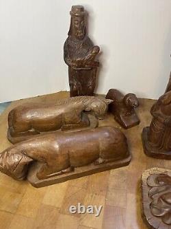 Vintage Hand carved 11 Piece Nativity Set carved from Wood Rare Christmas 3.10lb