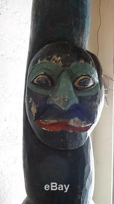 Vintage Large Wood Carved & Painted Totem Pole Originally From Alaska WOW
