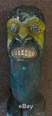 Vintage Large Wood Carved & Painted Totem Pole Originally From Alaska WOW