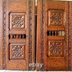 Vintage Late 1800's French Oak Carved Panels With Inlays From Bretagne France
