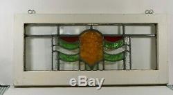 Vintage Leaded Stained Glass Window From England Original Wood Frame