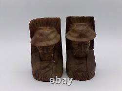 Vintage Pair of Rustic Folk Art Hand Carved Wood/Bark Bookends from Ecuador