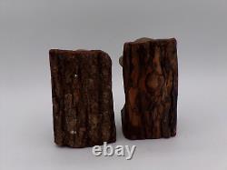 Vintage Pair of Rustic Folk Art Hand Carved Wood/Bark Bookends from Ecuador