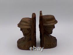 Vintage Pair of Rustic Folk Art Hand Carved Wood/Bark Bookends from Ecuador