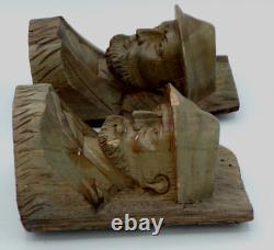 Vintage Pair of Rustic Folk Art Hand Carved Wood/Bark Bookends from Ecuador