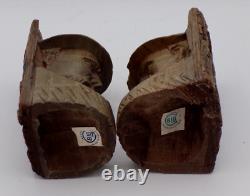 Vintage Pair of Rustic Folk Art Hand Carved Wood/Bark Bookends from Ecuador