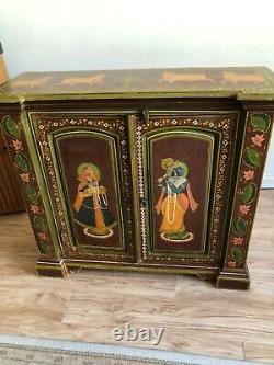 Vintage Relationship/Marriage Cabinet from India. Hand Painted-Embossed Detail