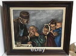 Vintage Signed Framed Oil Painting On Board From France of Dentists Giving Exams