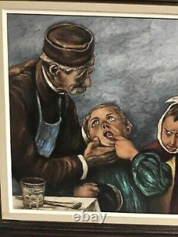 Vintage Signed Framed Oil Painting On Board From France of Dentists Giving Exams