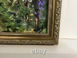 Vintage Signed Framed Oil Painting On Canvas From France, Lovers Stroll In Woods