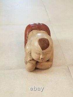 Vintage Solid Wood Opium Pillow Boy Resting On Hands Imported From Asia Rare