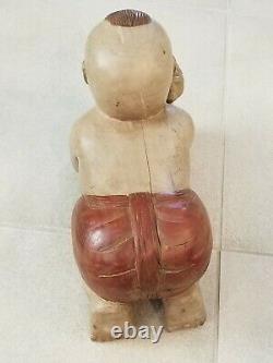 Vintage Solid Wood Opium Pillow Boy Resting On Hands Imported From Asia Rare