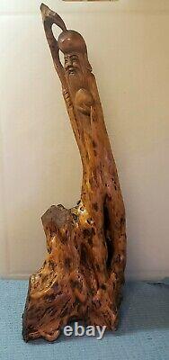 Vintage Tall Chinese Wood Root Carving Bearded Old Man Carved From Tree Root