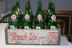 Vintage Wood 7-Up Crate with 12 Bottles 28 ounce Size from FRESNO Ca
