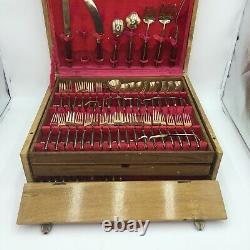 Vintage Wood & Brass Bronze Flatware Set -Original Wooden Box from Bangkok