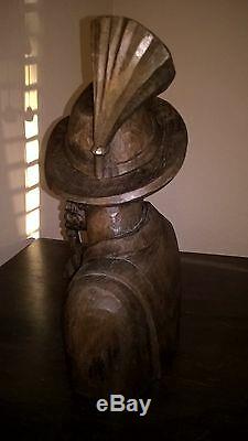Vintage Wood Bust of Bavarian Hunter from Oberammergau 12 tall