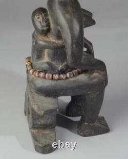 Vintage Wood Carved Fante Seated Maternity Figure from Ghana Africa
