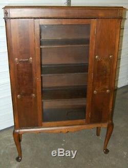 Vintage Wood Empire China Cabinet from Estate Glass Door Shelves Queen Anne Legs