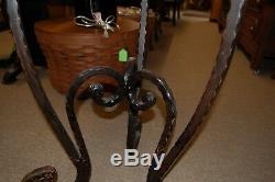 Vintage Wood Round Italian Accent Table Wrought Iron Decorative Legs from Estate