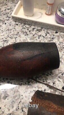 Vintage Wooden and Leather Lidded Milk Vessel From Congo Africa 19